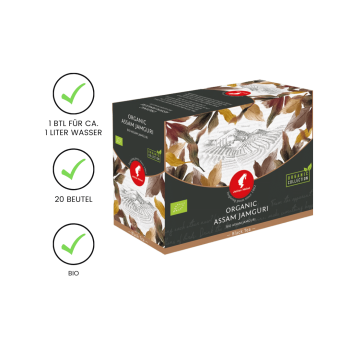 Preview: Julius Meinl Tee BIO Assam Jamguri Big Bag (1 Beutel für ca. 1 lt. Wasser), Schwarztee, 20 Teebeutel im Kuvert pro Packung